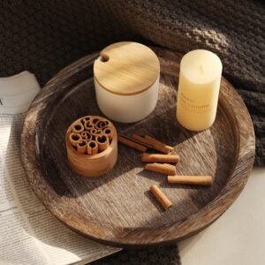 Alternative view of Hanobe Candle Plate Holder Tray: Round Wooden Decorative Candle Plate Small Farmhouse Table Centerpiece Rustic Wood Tealight Pillar Trays for Christmas Wedding Halloween Home Decor
